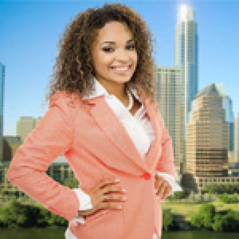 Ereka Howard in front of a city skyline